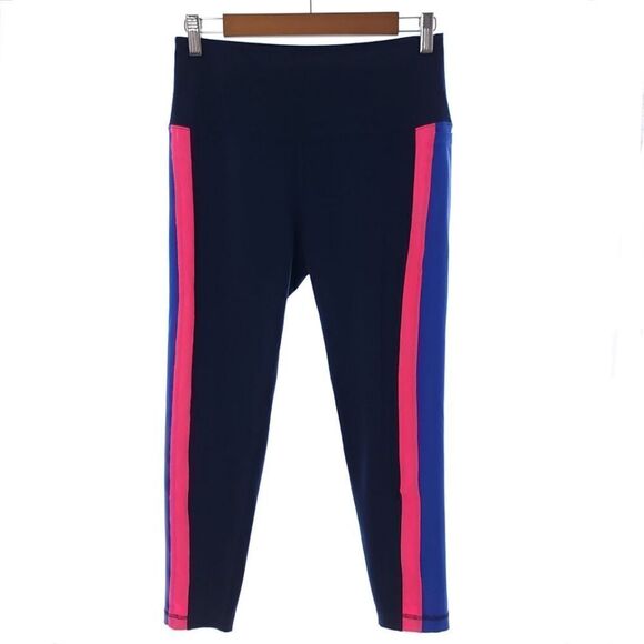 Reebok Performance Sport Striped 7/8 Navy Athletic Speedwick Leggings Size M - Picture 1 of 10